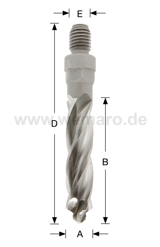 Drill bit with spike HSS-E, stepped version, 4-flutes 10x50/87 mm, male thread M-10, RH