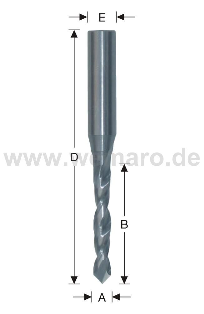 Wasserschlitzfräser VHM 5x45/100 mm S-8, Z-2 spiralig m. Bsp. 90°