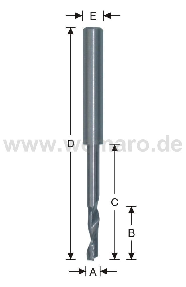 Wasserschlitzfräser VHM 5x40/50/100 mm, Z-1 spiralig mit Stahlschaft 8 mm