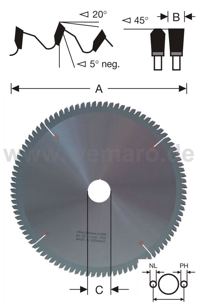 Kreissägeblatt HM-bestückt 550x4,4x30 mm Z-128 neg. 2 NL/11/60 mm