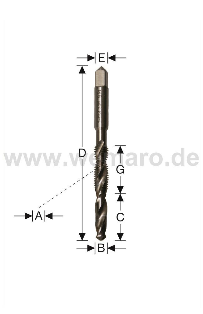 Kombi-Masch.gewindebohrer M5 4,2x20x18/71 S-5,0 mm HSS-E