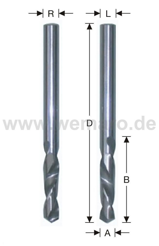 Spiralbohrer VHM, zyl. links 5,0x26/62 mm